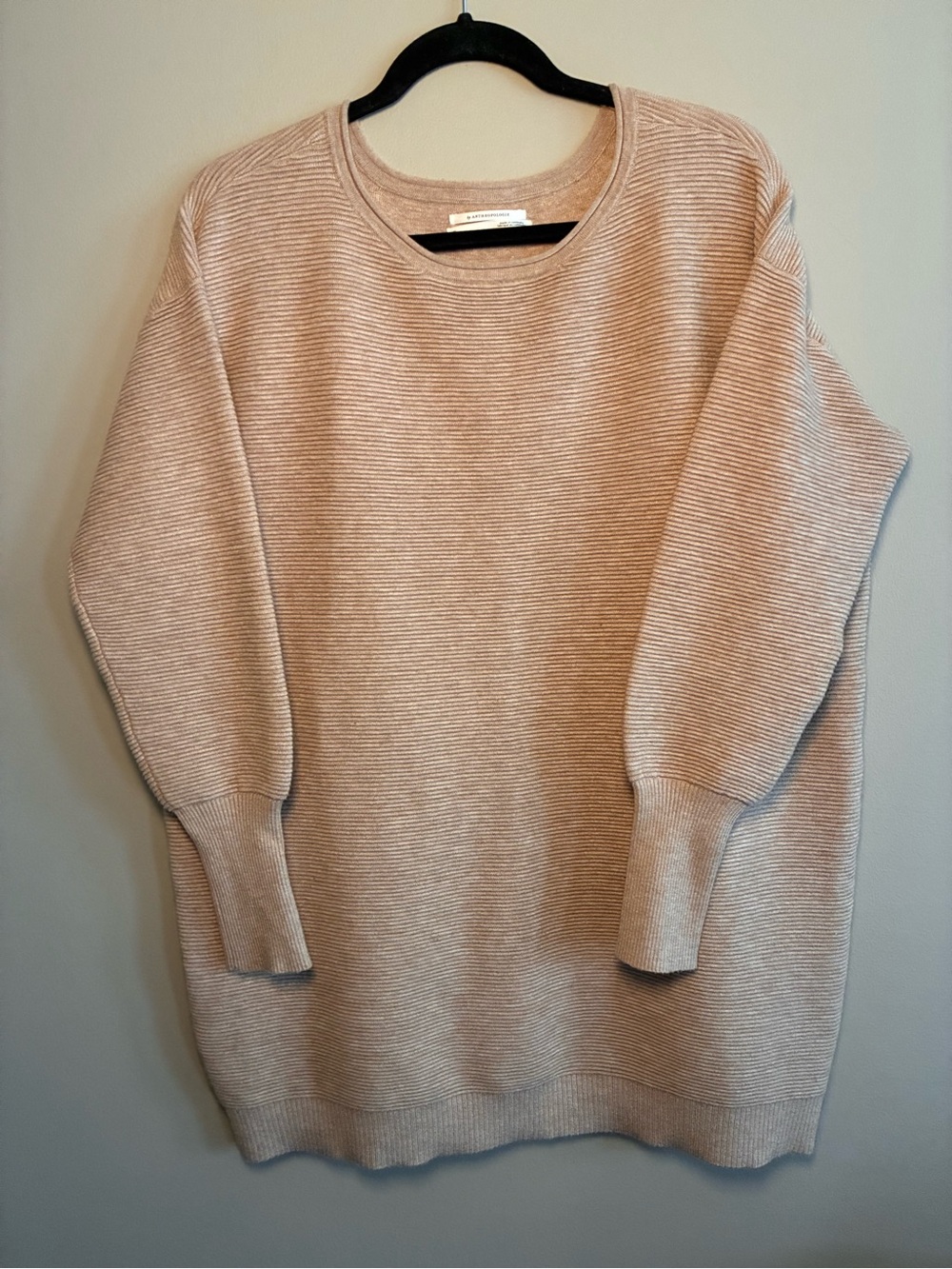 Anthropologie Ribbed Crewneck Sweater in Light Taupe